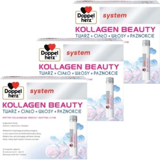 3 x DOPPELHERZ SYSTEM KOLLAGEN BEAUTY płyn, 30 ampułek - zdjęcie poglądowe #1