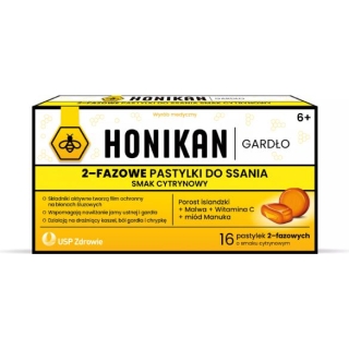 HONIKAN Gardło pastylki do ssania smak cytrynowy, 16 sztuk - zdjęcie poglądowe #1