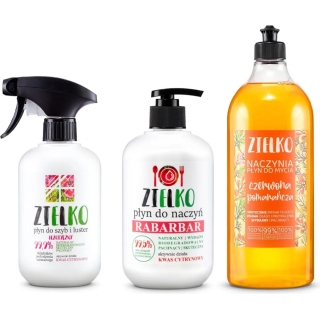 Zielko Naczynia Płyn do mycia czerwona pomarańcza 1 l + ZIELKO Płyn do naczyń RABARBAR 500 ml + Zielko Płyn do szyb 500 ml - zdjęcie poglądowe #1