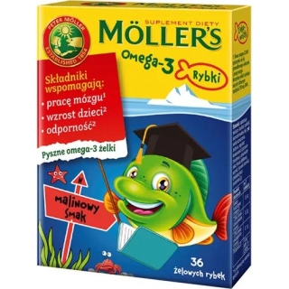 MOLLERS Omega-3 Rybki malina żelki, 36 sztuk - zdjęcie poglądowe #1
