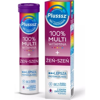 PLUSSSZ 100% Multiwitamina + Żeń Szeń, 20 tabletek musujących - zdjęcie poglądowe #1