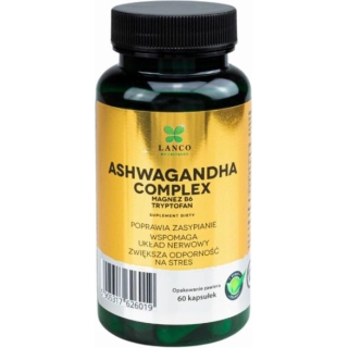 LANCO NUTRITIONS ASHWAGANDHA Complex Magnez B6 Tryptofan, 60 kapsułek - zdjęcie poglądowe #1