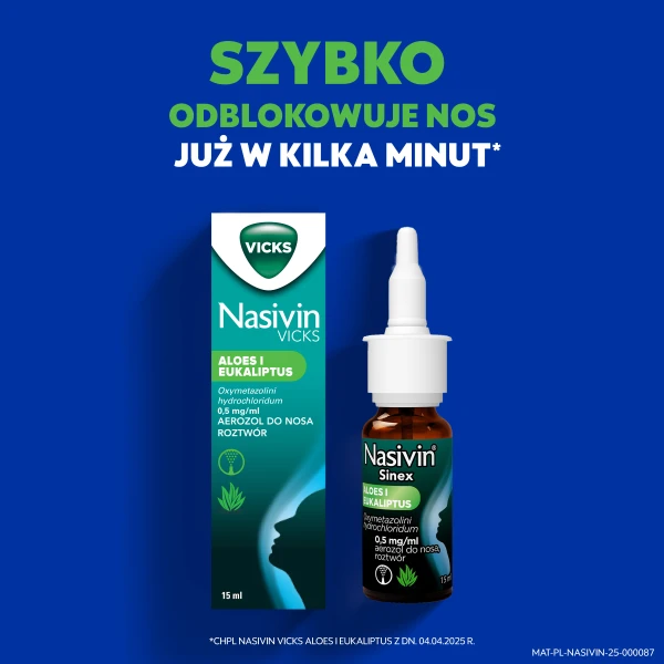 Aerozol do nosa Nasivin Vicks Aloes i Eukaliptus na zatkany nos, katar, 15 ml 1