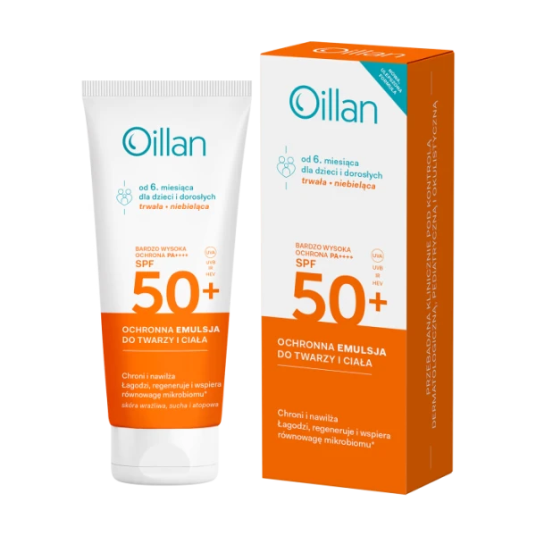 OILLAN Ochronna emulsja przeciwsłoneczna do twarzy i ciała z filtrem SPF50+ do skóry wrażliwej, 100 ml 1