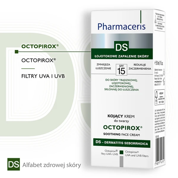 PHARMACERIS DS OCTOPIROX Krem do twarzy kojący SPF15, 30 ml 2