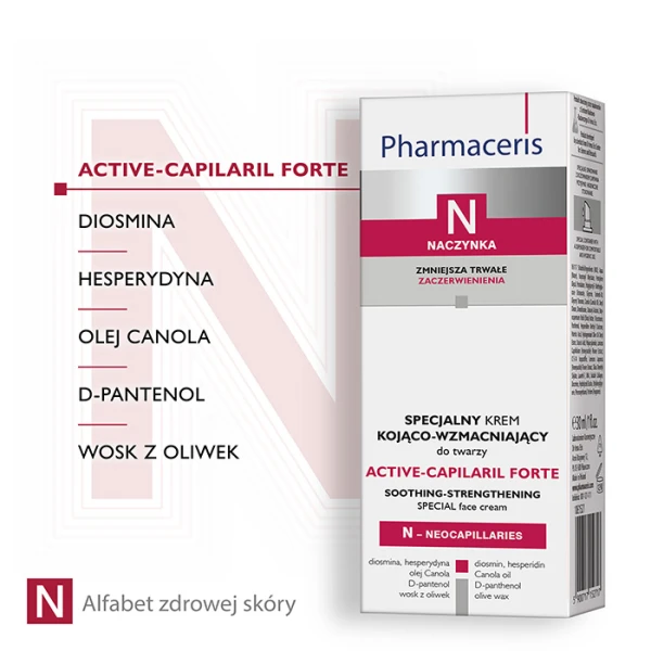 PHARMACERIS N ACTIVE-CAPILARIL FORTE Krem do twarzy wzmacniający kojący, 30 ml 2