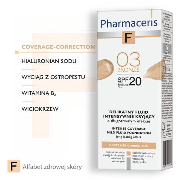PHARMACERIS F Fluid kryjący Bronz 03 SPF20, 30 ml 2