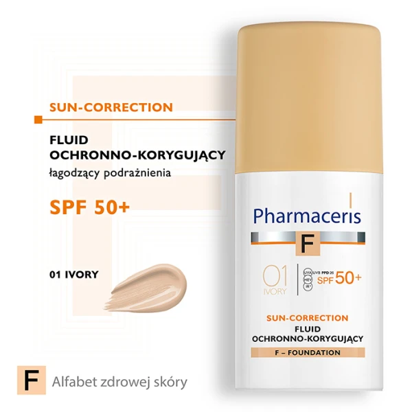 PHARMACERIS F Fluid łagodzący podrażnienia ochronno-korygujący Ivory 01 SPF50, 30 ml 1