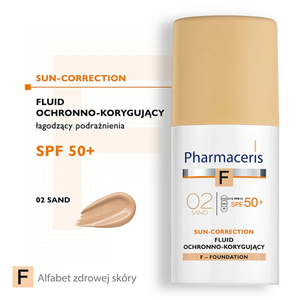PHARMACERIS F Fluid łagodzący podrażnienia ochronno-korygujący Sand 02 SPF50, 30 ml 1
