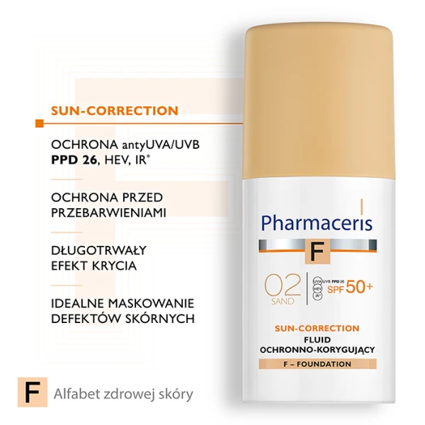PHARMACERIS F Fluid łagodzący podrażnienia ochronno-korygujący Sand 02 SPF50, 30 ml 2