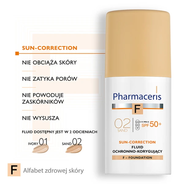 PHARMACERIS F Fluid łagodzący podrażnienia ochronno-korygujący Sand 02 SPF50, 30 ml 3