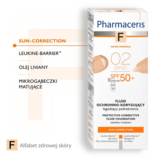 PHARMACERIS F Fluid łagodzący podrażnienia ochronno-korygujący Sand 02 SPF50, 30 ml 4