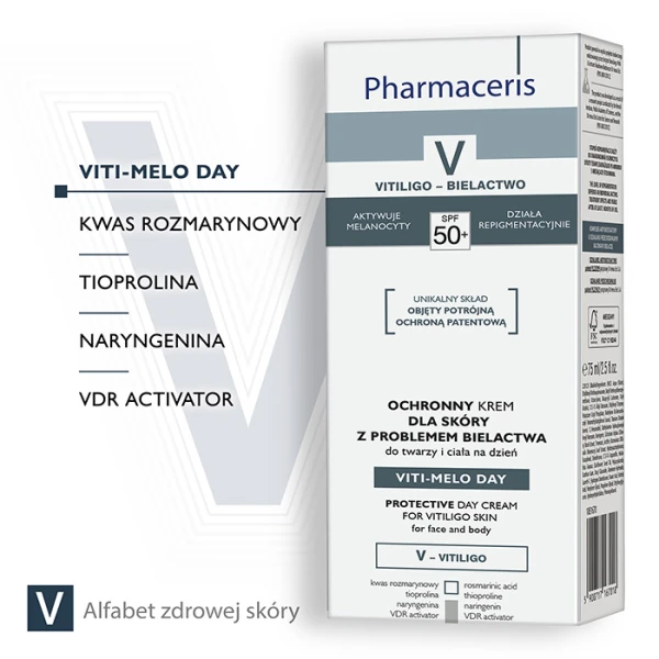 PHARMACERIS V VITI-MELO DAY Krem ochronny dla skóry z problemami bielactwa SPF50+, 75 ml 2