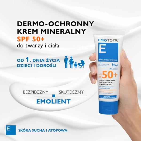 EMOTOPIC Krem do twarzy i ciała dermo ochronny mineralny SPF 50+ od 1. dnia życia, 75 ml 1