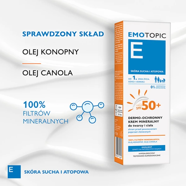 EMOTOPIC Krem do twarzy i ciała dermo ochronny mineralny SPF 50+ od 1. dnia życia, 75 ml 2