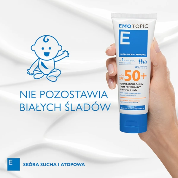 EMOTOPIC Krem do twarzy i ciała dermo ochronny mineralny SPF 50+ od 1. dnia życia, 75 ml 4