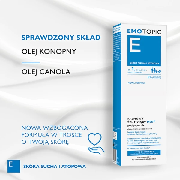 EMOTOPIC Med+ Żel pod prysznic myjący kremowy, 400 ml 1