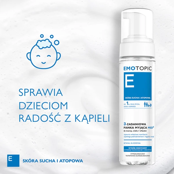 EMOTOPIC Med+ Pianka myjąca do twarzy, ciała i włosów 3 zadaniowa, 200 ml 3