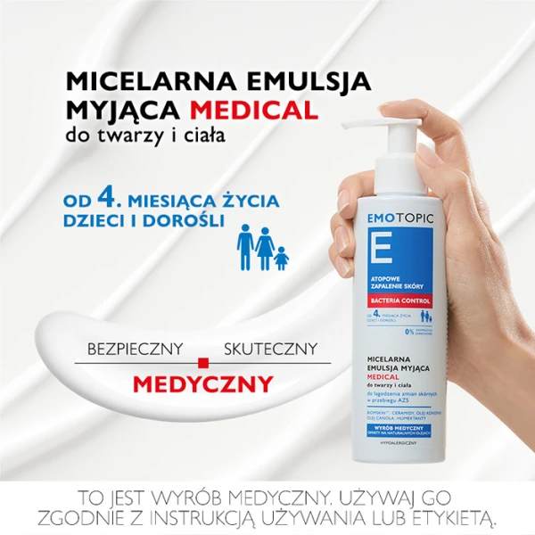EMOTOPIC Bacteria Control Emulsja micelarna myjąca do twarzy, 190 ml 1