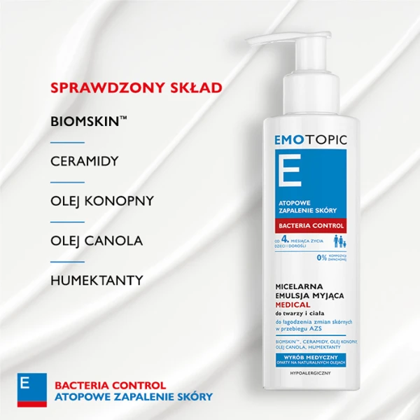EMOTOPIC Bacteria Control Emulsja micelarna myjąca do twarzy, 190 ml 2
