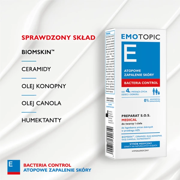 EMOTOPIC Bacteria Control Preparat do twarzy i ciała medical SOS, 30 ml 2