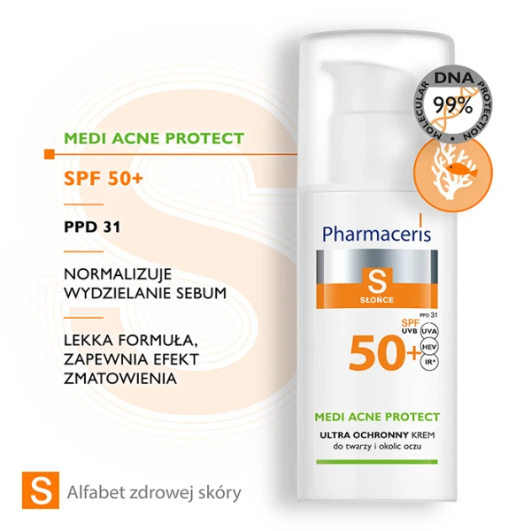 PHARMACERIS S Medi Acne Protect Krem do twarzy i okolic oczu wodoodporny SPF 50+, 50 ml 3