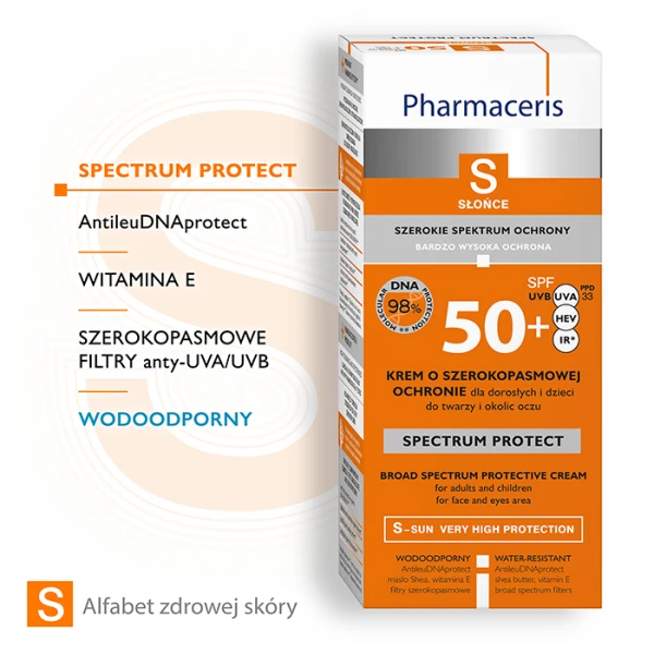 PHARMACERIS S Spectrum Protect Krem do twarzy i okolic o szerokopasmowej ochronie SPF 50+, 50 ml 1