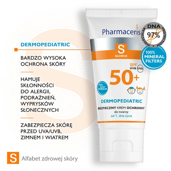 PHARMACERIS S Sun Krem do twarzy dla dzieci bezpieczny 100% filtrów mineralnych SPF 50+, 50 ml 3