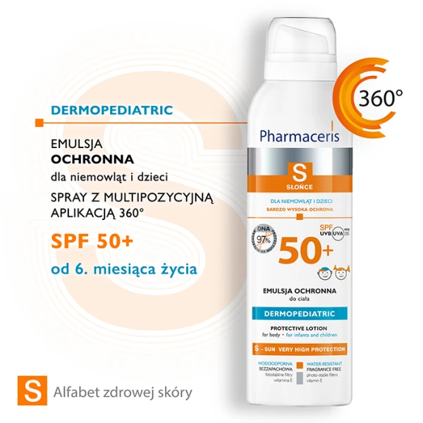PHARMACERIS S Dermopediatric Emulsja do ciała dla niemowląt i dzieci wodoodporna SPF 50+, 150 ml 1