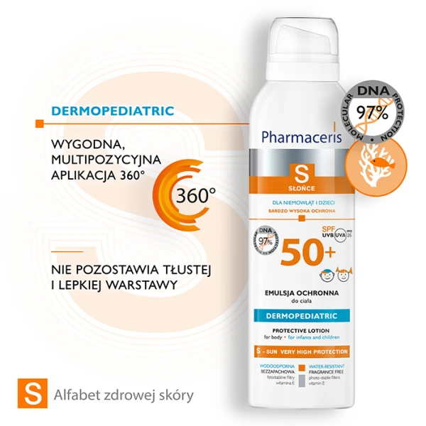 PHARMACERIS S Dermopediatric Emulsja do ciała dla niemowląt i dzieci wodoodporna SPF 50+, 150 ml 3