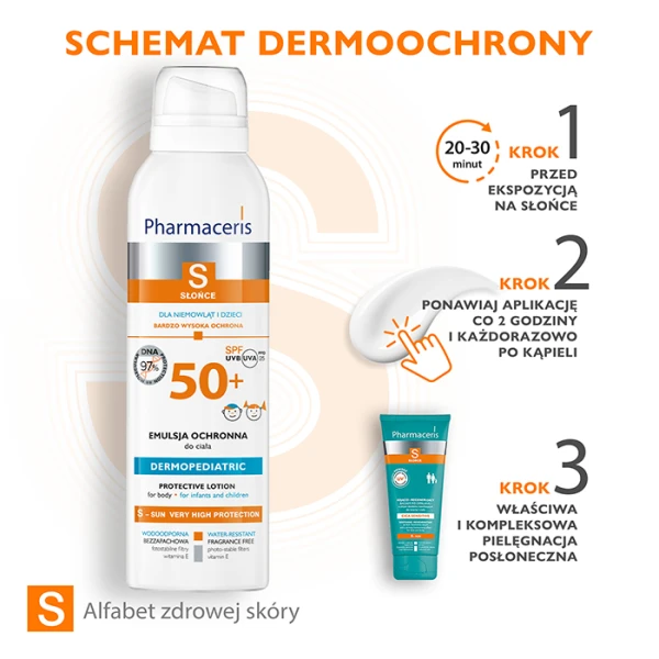 PHARMACERIS S Dermopediatric Emulsja do ciała dla niemowląt i dzieci wodoodporna SPF 50+, 150 ml 4