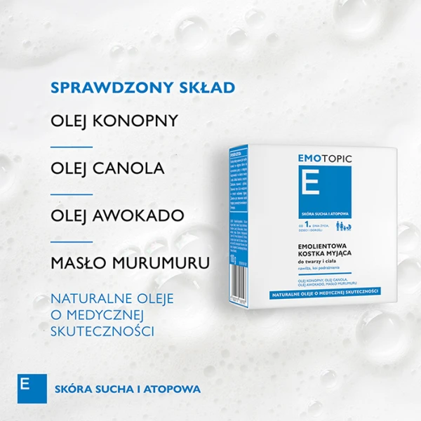 Emotopic Kostka myjąca do ciała emolient od 1 dnia życia, 100g 2