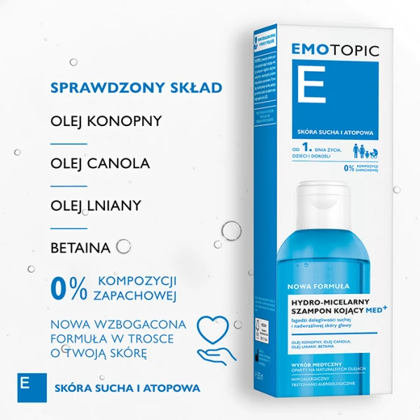 Emotopic Med + Hydro-micelarny szampon do mycia włosów kojący, 250ml 2