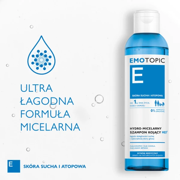 Emotopic Med + Hydro-micelarny szampon do mycia włosów kojący, 250ml 3