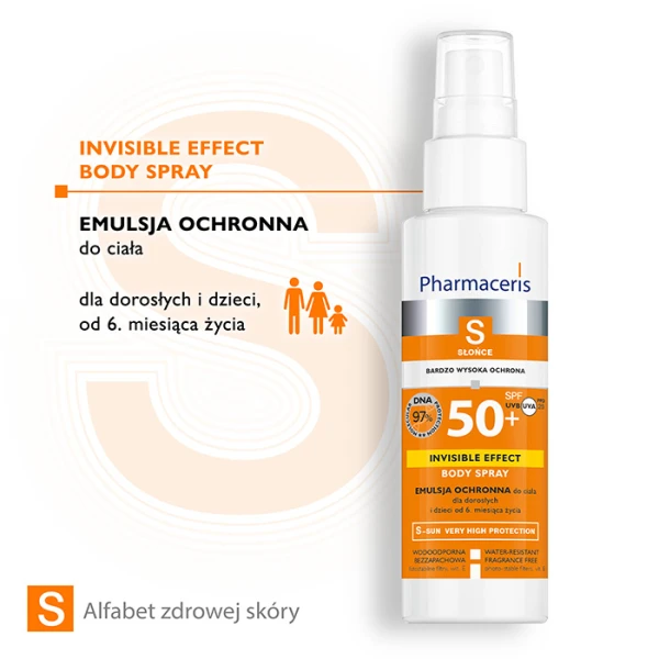 Pharmaceris S Invisible Efect Body Spray emulsja ochronna do ciała dla dorosłych i dzieci SPF 50+ 6 m+, 150ml 1