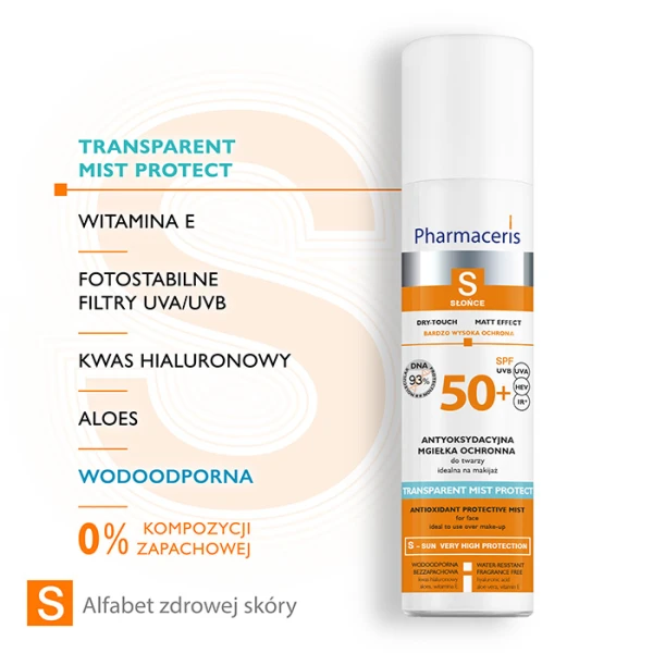 Pharmaceris S Transparent Mist Protect Mgiełka do twarzy antyoksydacyjna ochronna SPF 50+, 75 ml 2