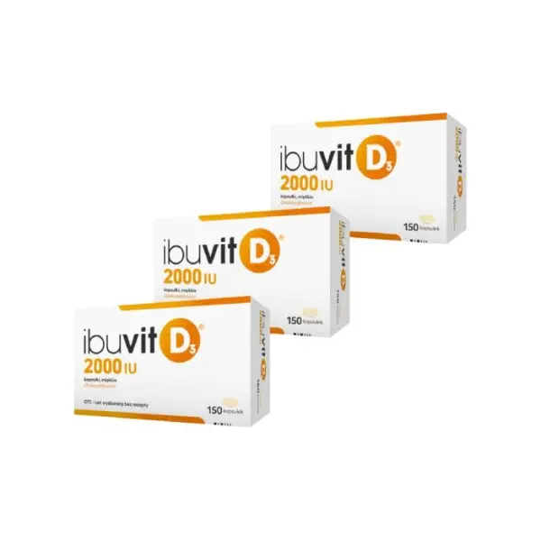 3 x IBUVIT D3 2000 IU, niedobór witaminy D, 150 kapsułek