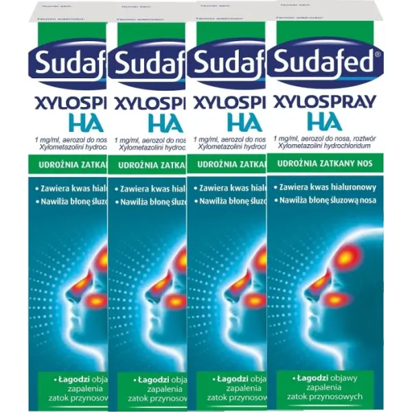 4 x SUDAFED XyloSpray HA, aerozol do nosa, 10 ml