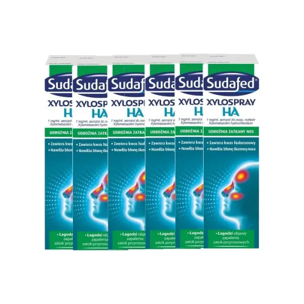6 x SUDAFED XyloSpray HA, aerozol do nosa, 10 ml