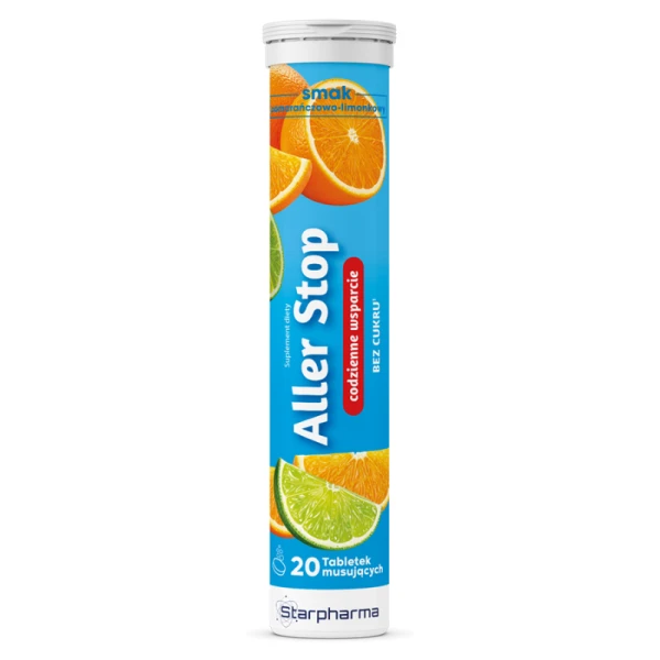 Aller Stop smak pomarańczowo-limonkowy bez cukru, 20 tabl.