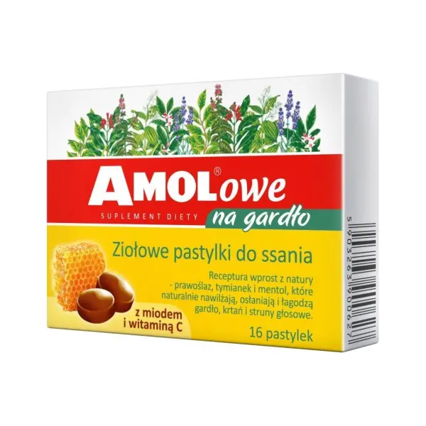AMOLowe na gardło Pastylki z miodem 16 sztuk