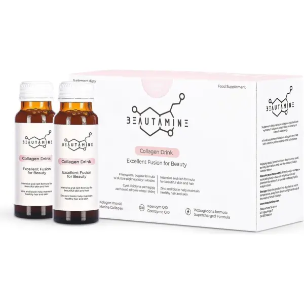 Beautamine Collagen Drink kolagen morski, koenzym Q10, 10 butelek po 50ml