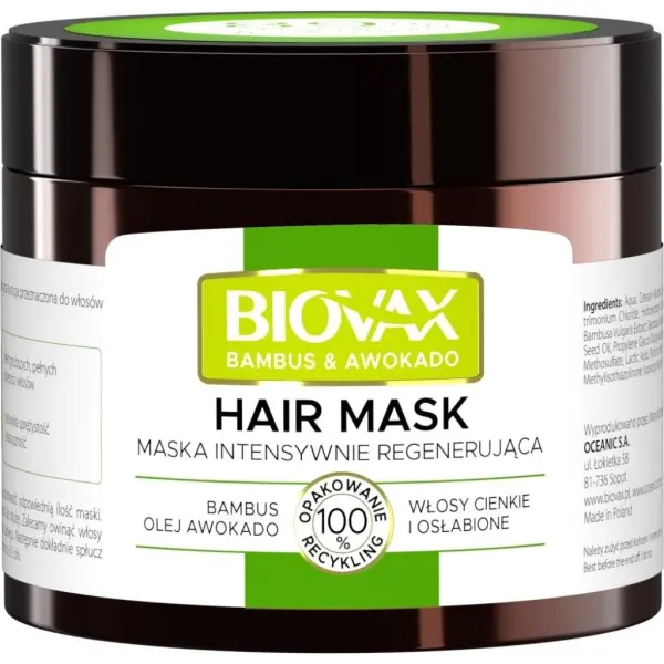 BIOVAX Maseczka Bambus i Olej Avocado, 250 ml