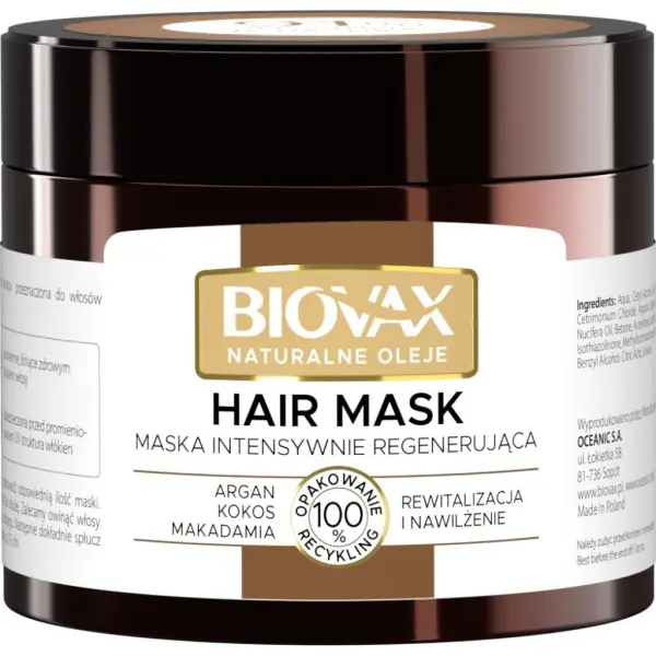 BIOVAX Maseczka Naturalne Oleje, argan, kokos, makadamia, 250 ml