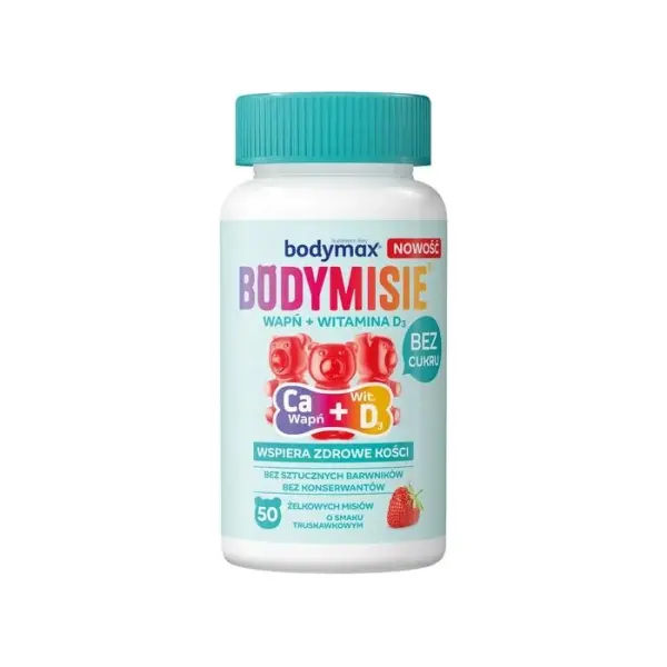 BODYMAX Bodymisie Wapń + Witamina D3 o smaku truskawkowym, 50 sztuk