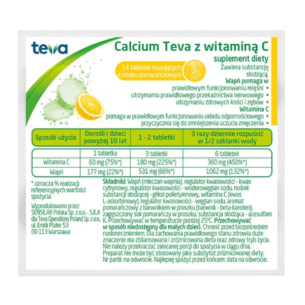 Calcium Pliva z witaminą C, 14 tabl. mus.
