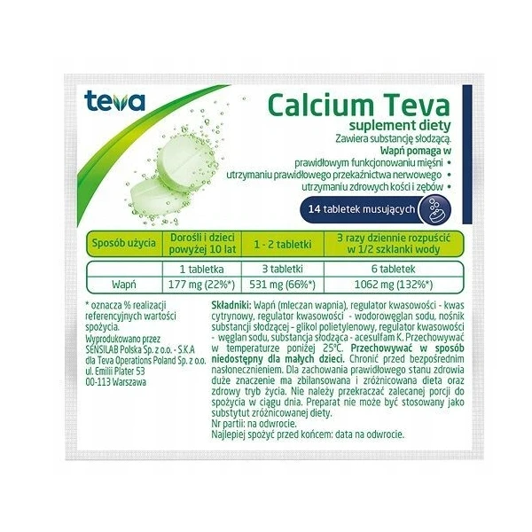 Calcium Teva, 14 tabl. mus. 