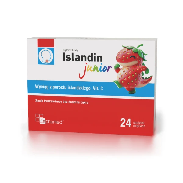 CEPHAMED Islandin Junior o smaku truskawkowym, 24 pastyl.