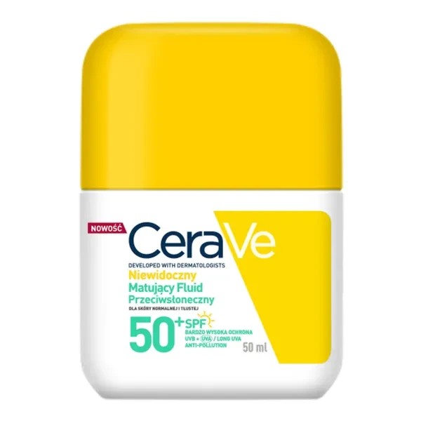 CeraVe Fluid przeciwsłoneczny niewidoczny matujący dla skóry normalnej i tłustej SPF 50+, 50 ml