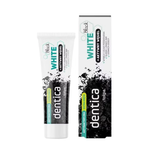 Dentica By Tołpa Black White Pasta do mycia zębów antybakteryjna ekstra mięta aktywny węgiel, 75ml